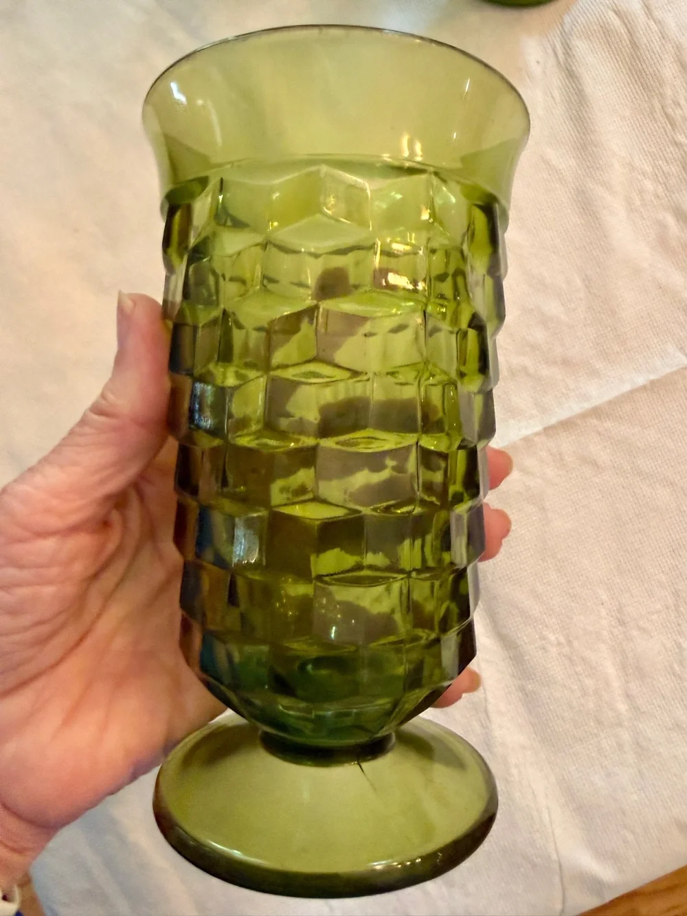 Vintage Indiana Glass Diamond Point Green Goblets Set of 4